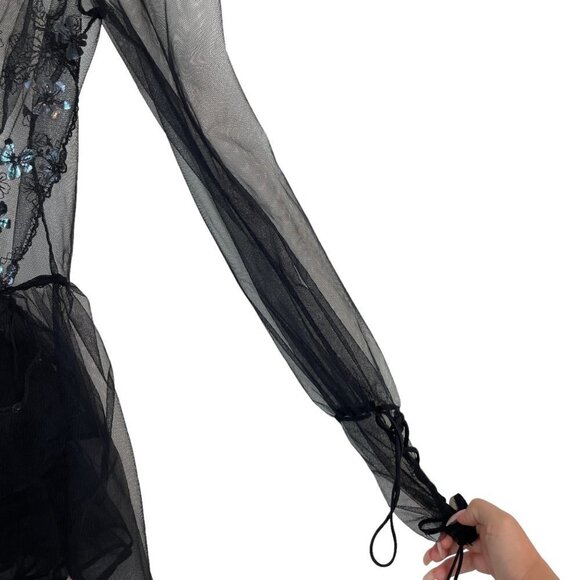 Agent Provocateur Skylee Mesh Ruffle Short Dressing Gown Black Size 8 - Picture 9 of 16